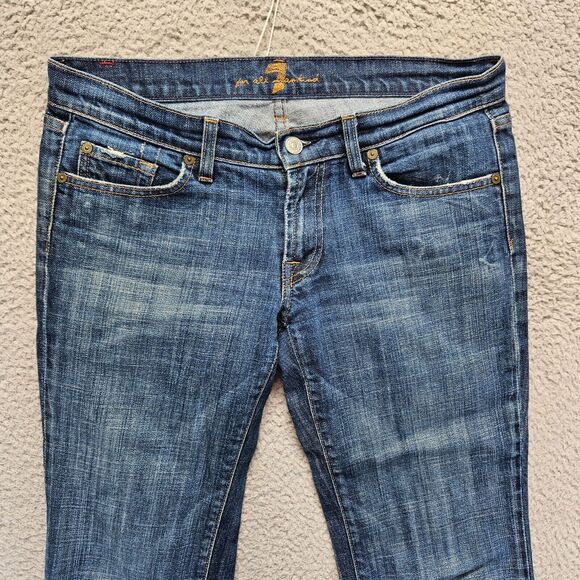 7 For All Mankid Jeans Womens Size 28 Blue Denim Bootcut Low Rise - Picture 2 of 14